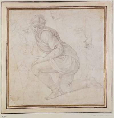 Kneeling Man (drawing) by Michelangelo Buonarroti